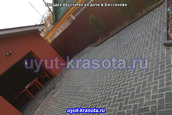 Укладка тротуарной плитки брусчатка в деревне Бессоново Ступинский район Московская область.